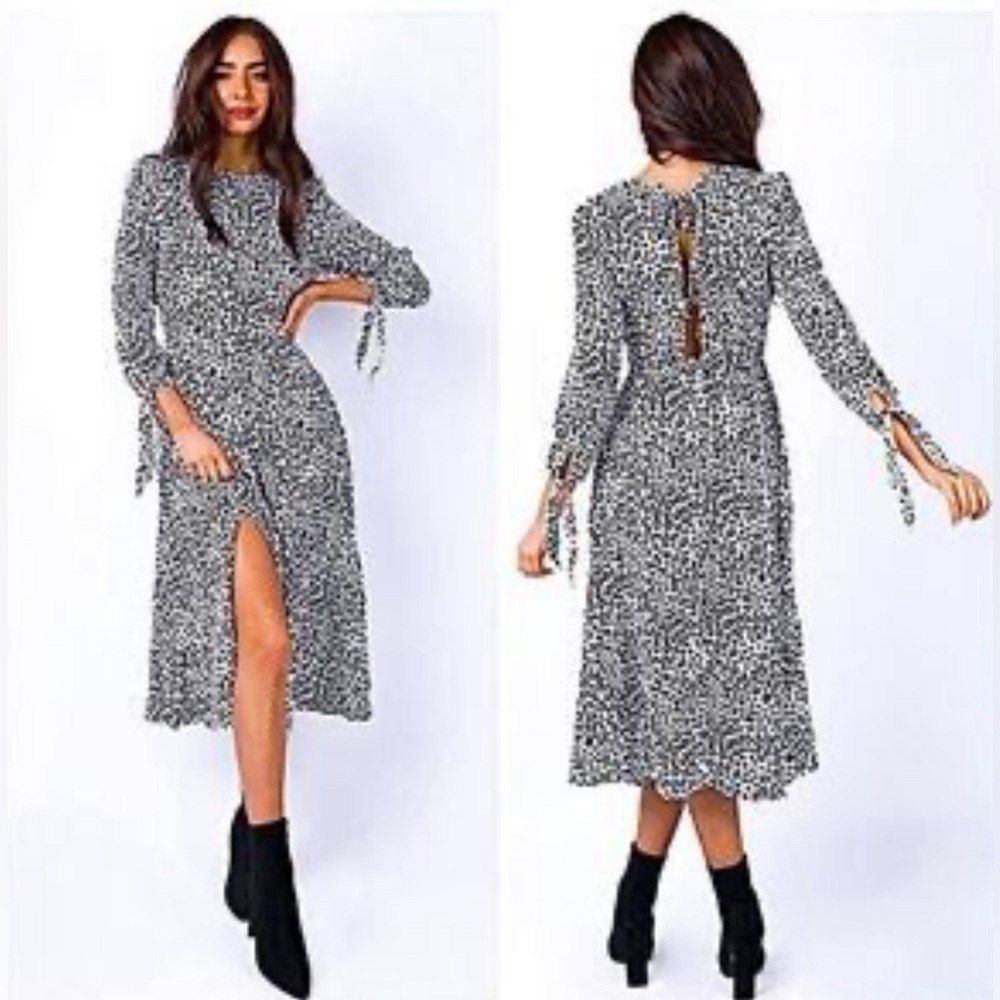 Princess Polly Midi Dress Leopard Ditzy Animal Print Back Cut Out Dress - Size 0